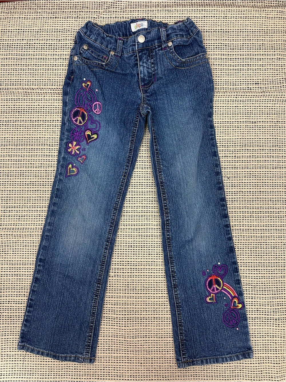 Y2K Girls Circo Peace Sign Embroidered Medium Wash Jeans size 7